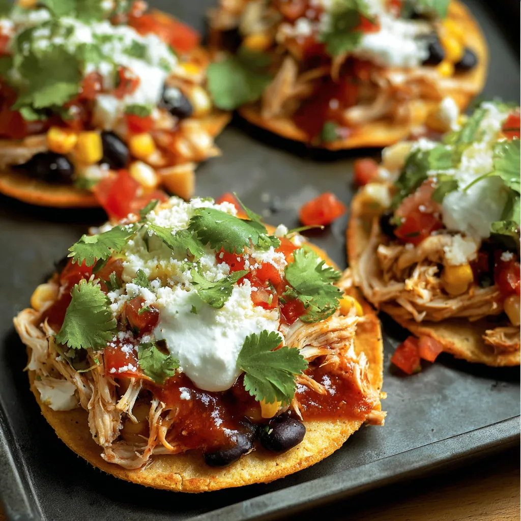 Authentic Mexican Rotisserie Chicken Tostadas with Fresh Toppings and Vibrant Salsas - tertiary view