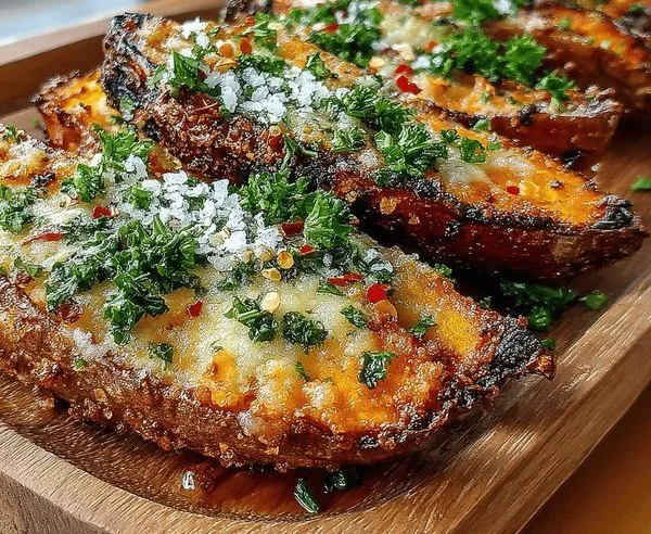 Garlic Parmesan Sweet Potato Wedges - Crispy Oven-Roasted with Herb Coating - tertiary view