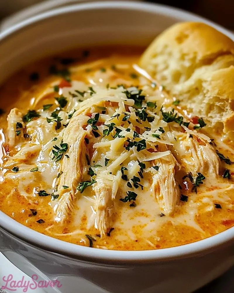 Crock Pot Creamy Chicken Parmesan Soup - Slow Cooker Italian Comfort Bowl - tertiary view
