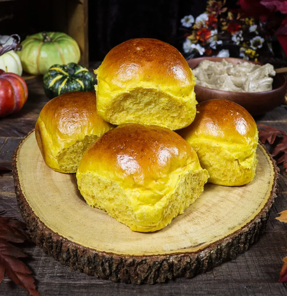 Soft Fluffy Pumpkin Rolls with Cinnamon Spice Butter and Warm Fall Flavors - secondary view