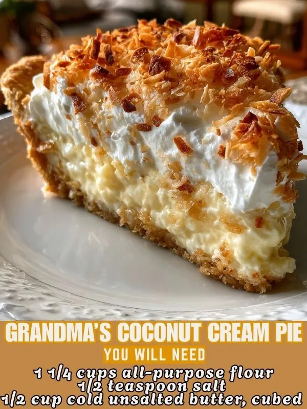 Grandma's Classic Coconut Cream Pie with Toasted Coconut and Flaky Crust - main view
