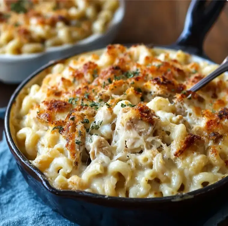 Creamy French Onion Chicken Macaroni and Cheese with Caramelized Onions and Gruyère - tertiary view