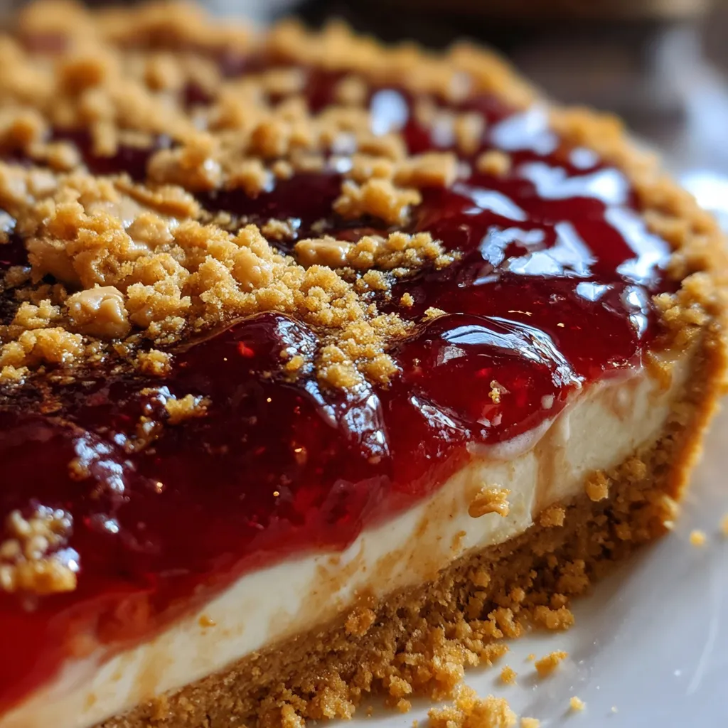 Creamy Peanut Butter and Jelly Pie with Crunchy Graham Cracker Crust and Swirled Topping - main view