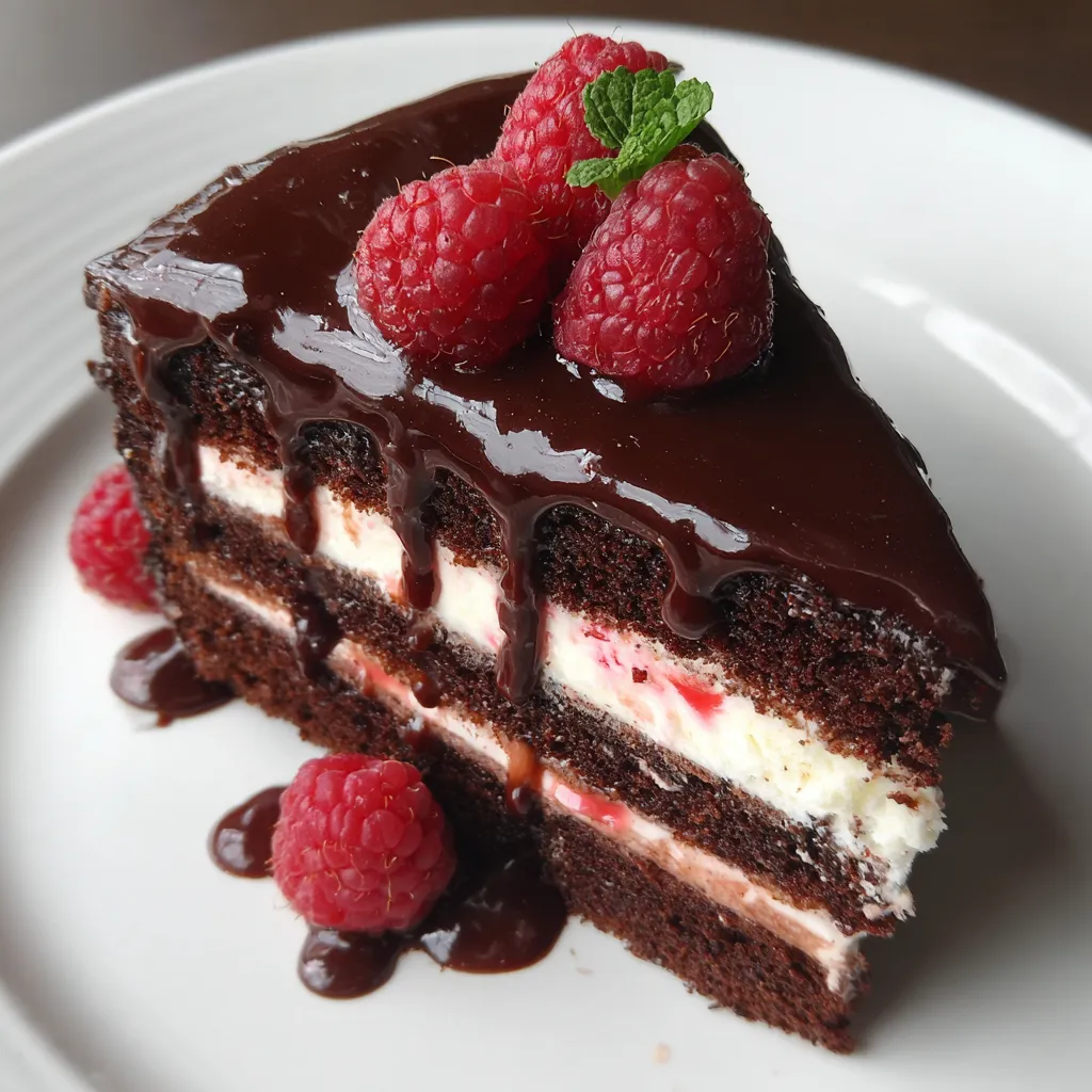 Ultimate Chocolate Raspberry Drip Cake with Rich Ganache and Fresh Berry Decoration - secondary view