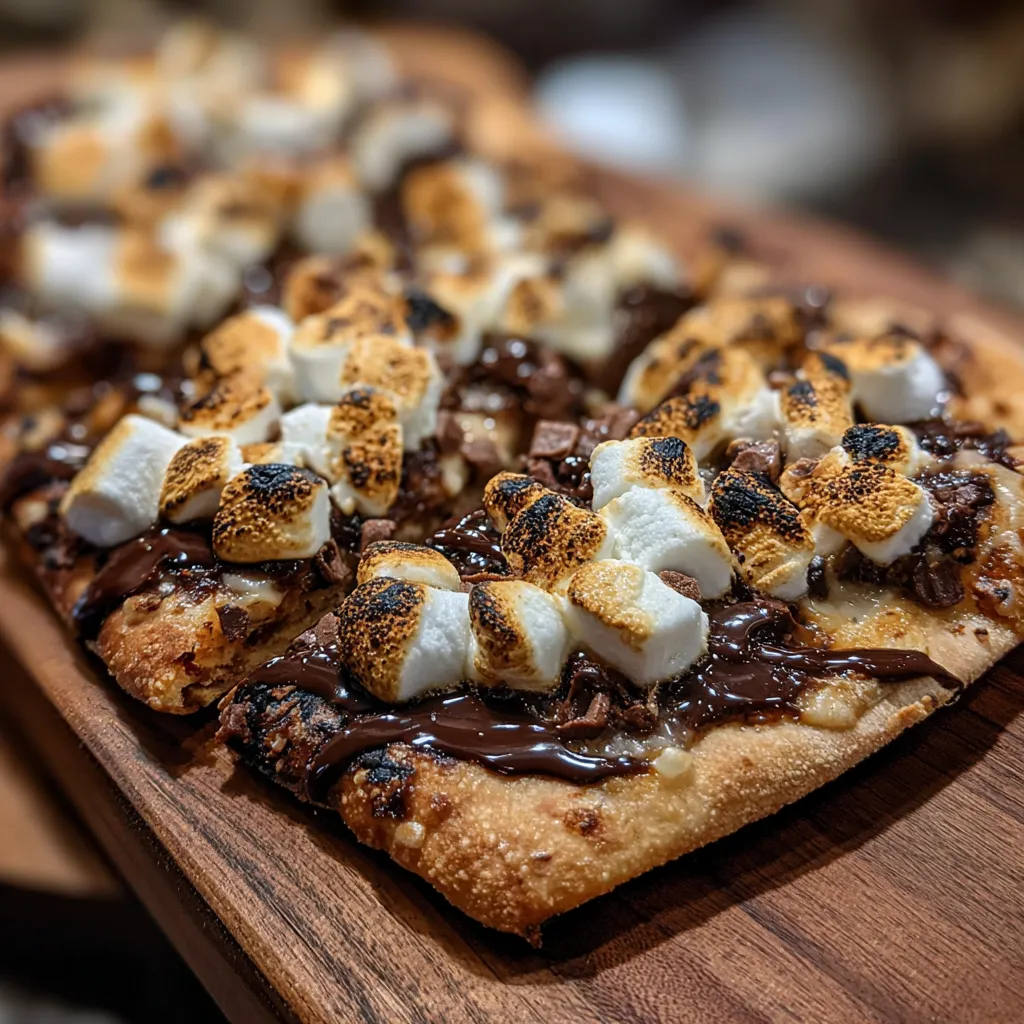 Sweet S'mores Pizza with Chocolate, Marshmallows, and Graham Cracker Crust - secondary view