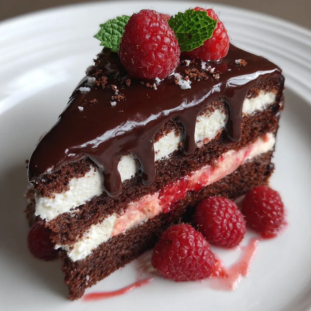 Ultimate Chocolate Raspberry Drip Cake with Rich Ganache and Fresh Berry Decoration - main view