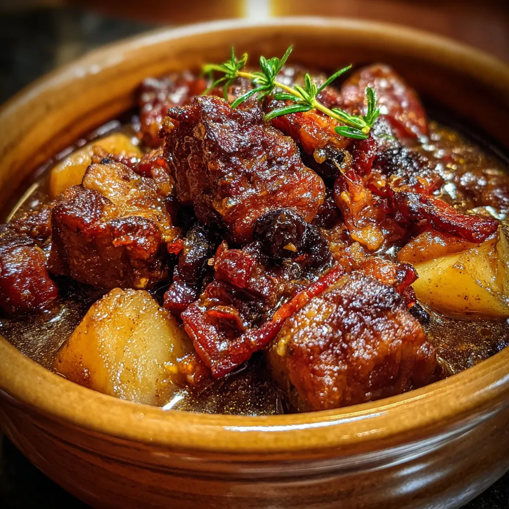 Hearty Pork Stew with Smoky Bacon, Sweet Apples, and Tender Prunes in Rich Broth - secondary view