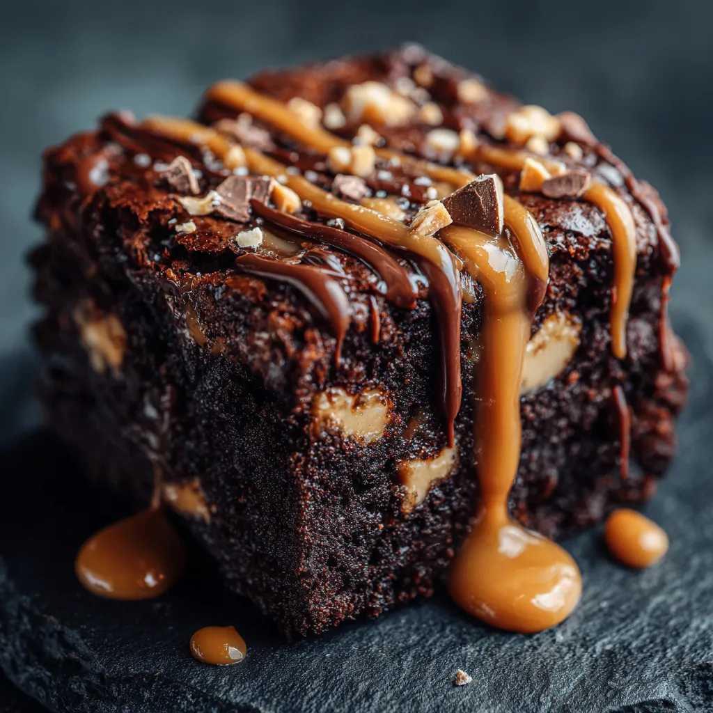 Decadent Chocolate Peanut Butter Poke Cake with Chocolate Ganache and Crushed Peanuts - main view