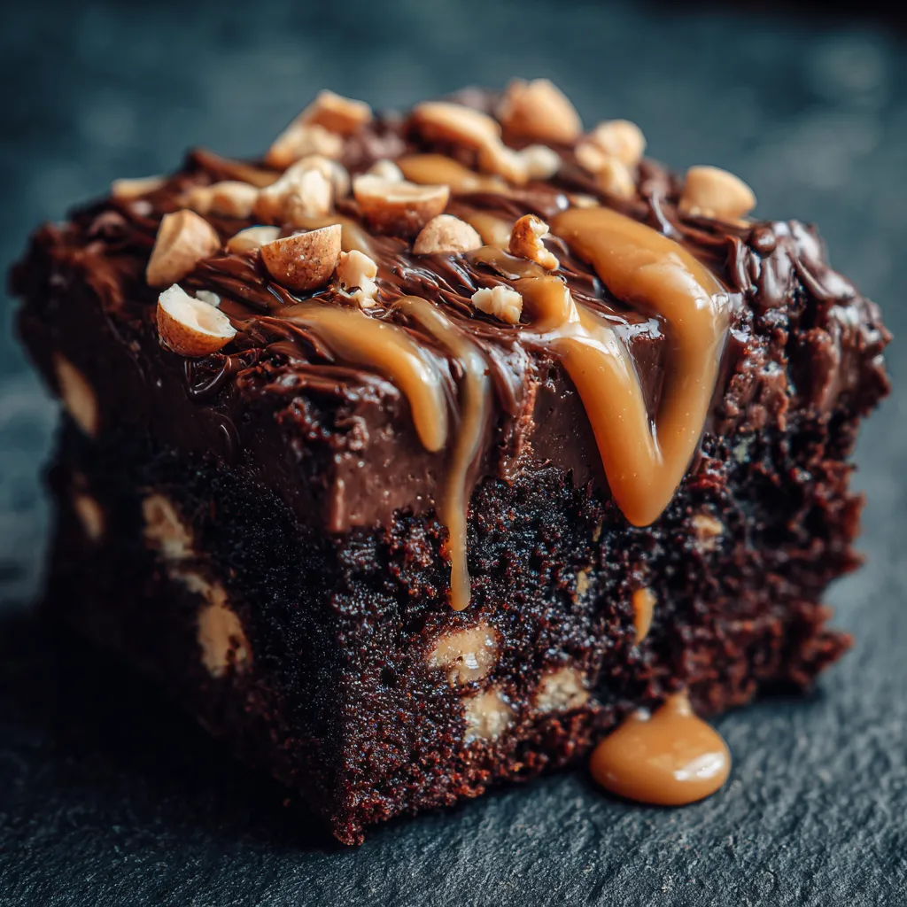 Decadent Chocolate Peanut Butter Poke Cake with Chocolate Ganache and Crushed Peanuts - secondary view