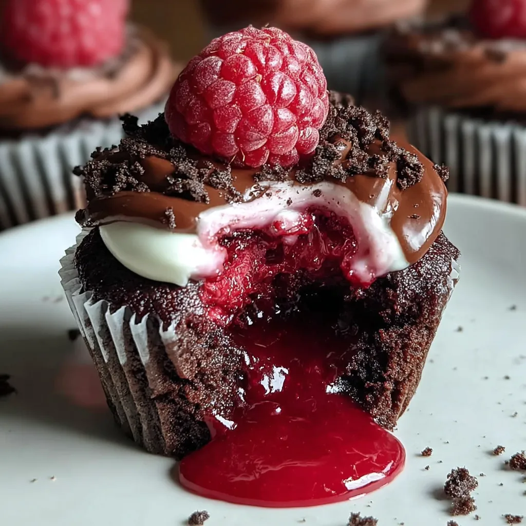 Decadent Chocolate Raspberry Lava Cupcakes with Fresh Berries and Chocolate Shavings - secondary view