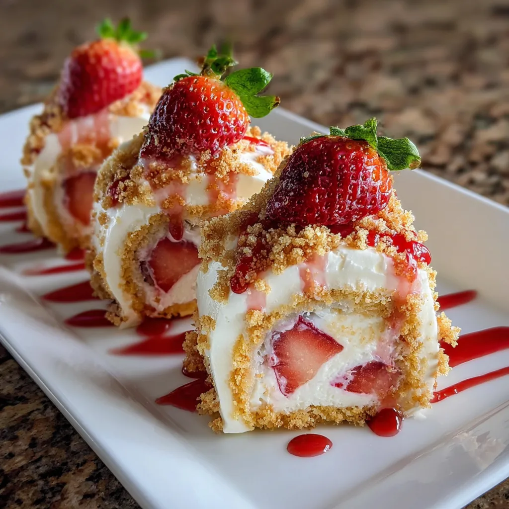 Delightful Strawberry Shortcake Cheesecake Sushi Rolls with Sweet Cream Filling - secondary view