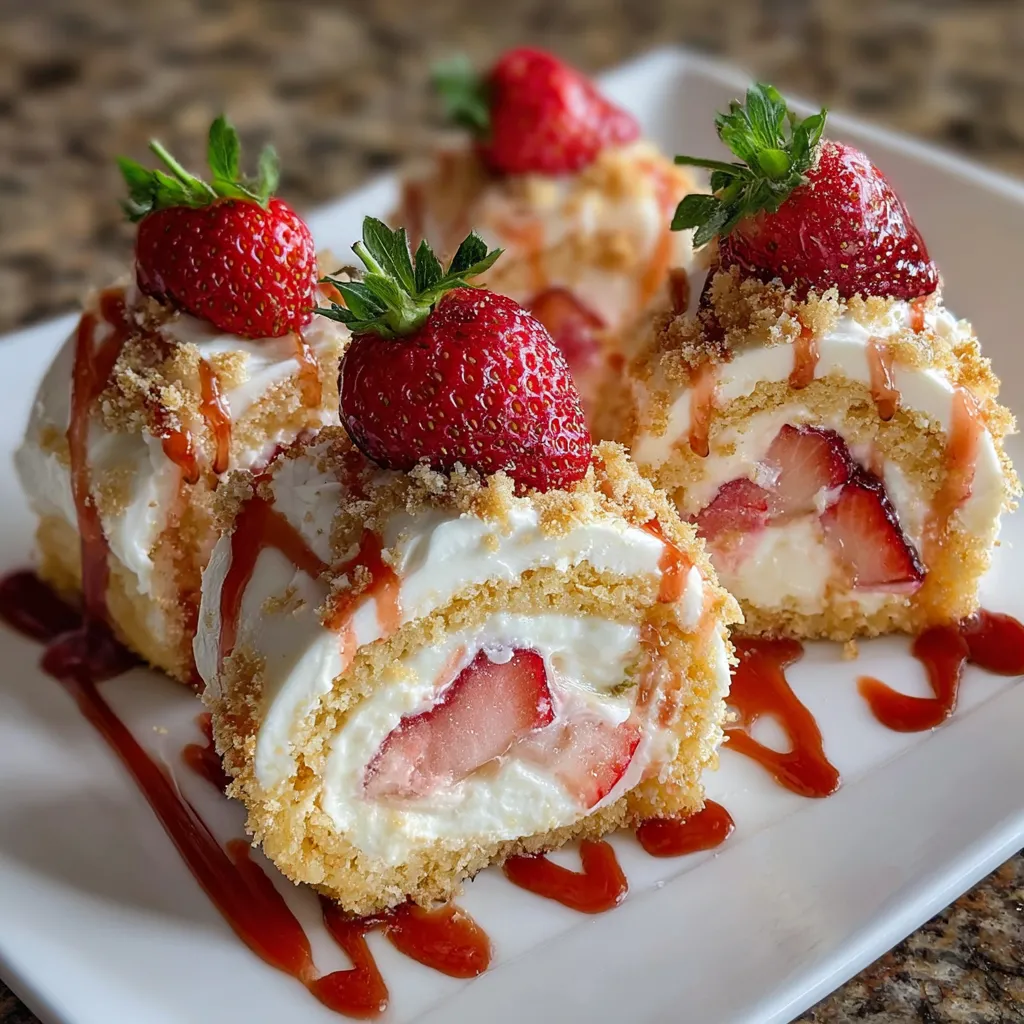 Delightful Strawberry Shortcake Cheesecake Sushi Rolls with Sweet Cream Filling - main view
