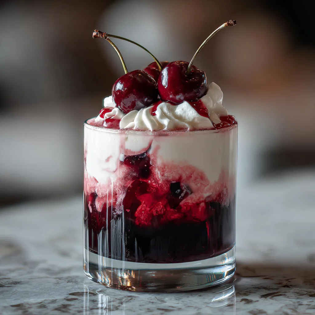 Elegant Cherry Rose Mudslide with Dark Chocolate and Vanilla Cream