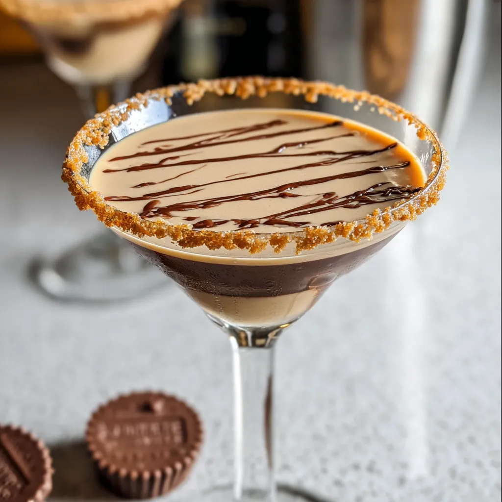 Decadent Peanut Butter Cup Martini with Chocolate Drizzle and Candy Rim