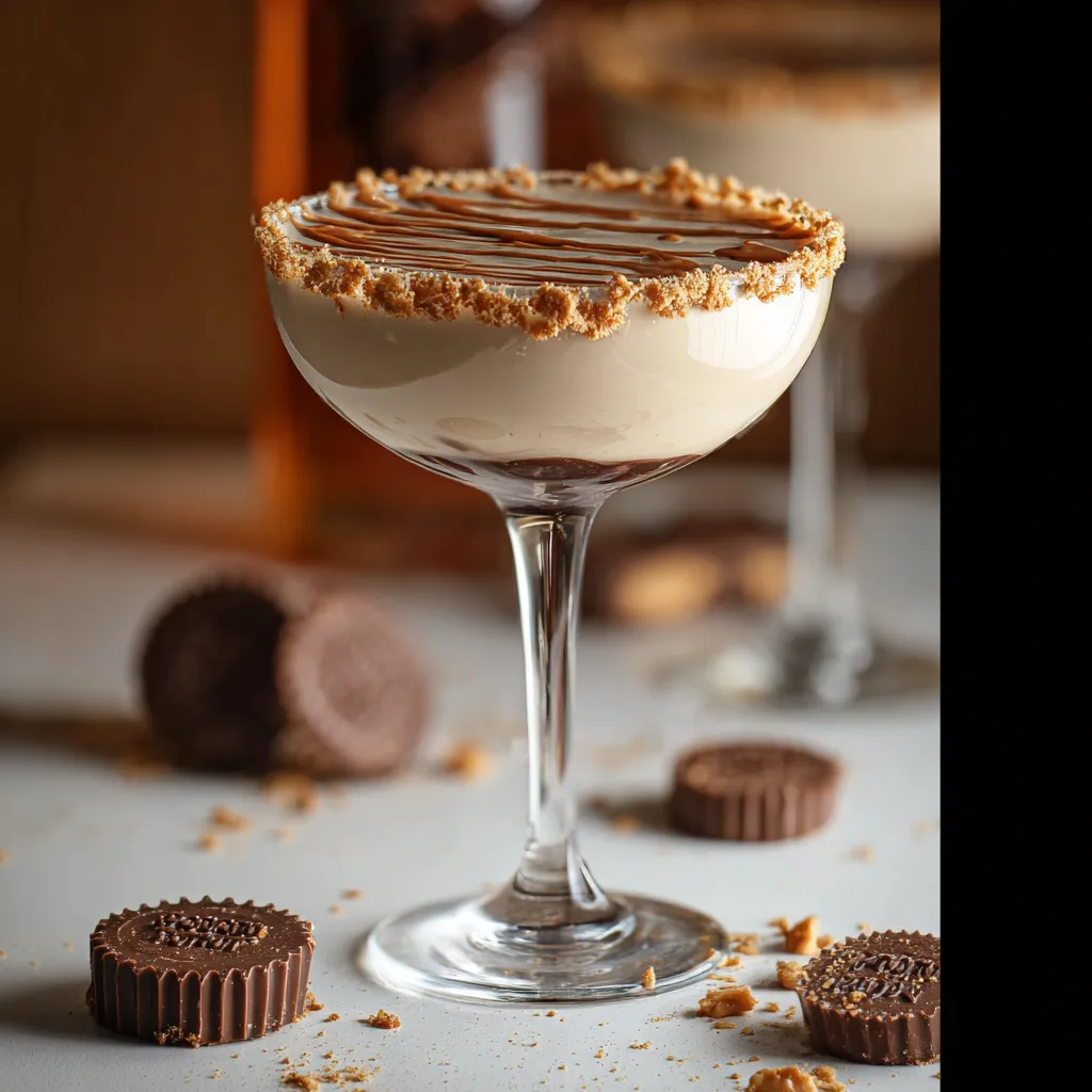 Decadent Peanut Butter Cup Martini with Chocolate Drizzle and Candy Rim - secondary view
