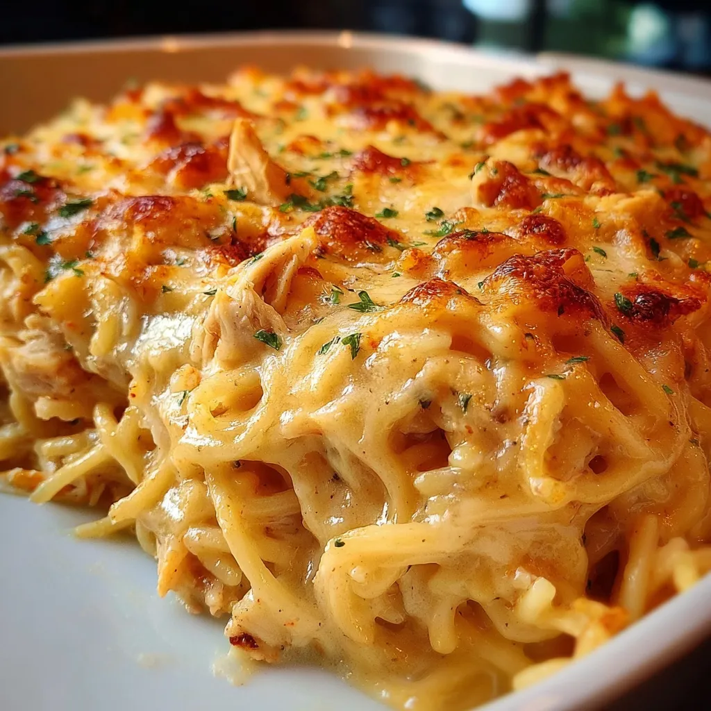 Homemade Southern Chicken Spaghetti Casserole with Creamy Cheese Sauce - tertiary view