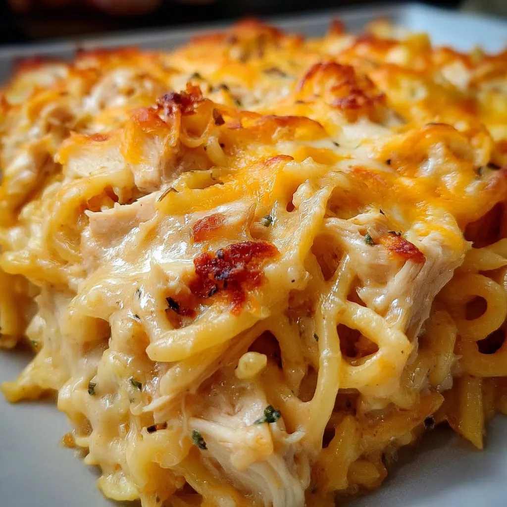 Homemade Southern Chicken Spaghetti Casserole with Creamy Cheese Sauce - secondary view