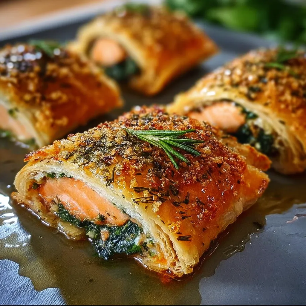 Individual Salmon Wellingtons with Herb Crust and Spinach Duxelles - secondary view
