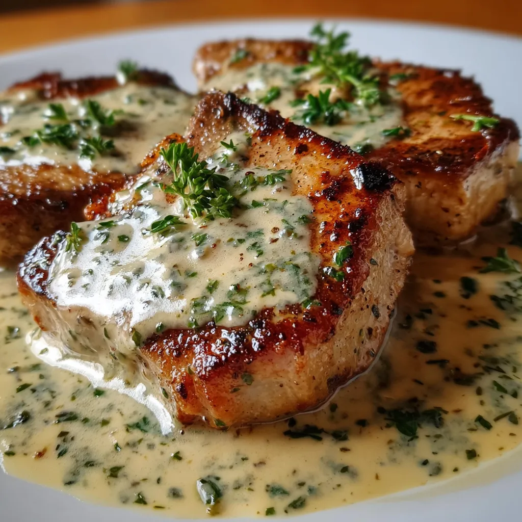 Garlic Parmesan Pork Chops with Herb Crust and Creamy Pan Sauce - secondary view