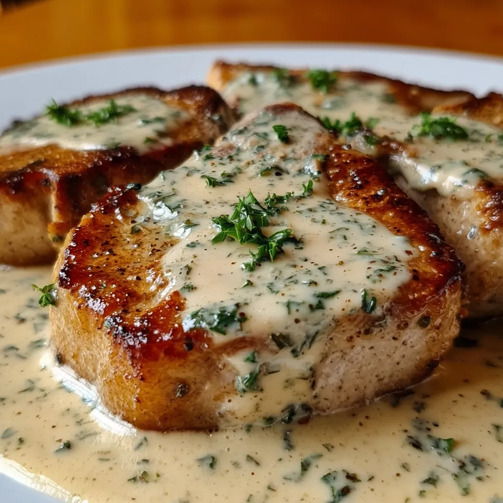 Garlic Parmesan Pork Chops with Herb Crust and Creamy Pan Sauce - tertiary view