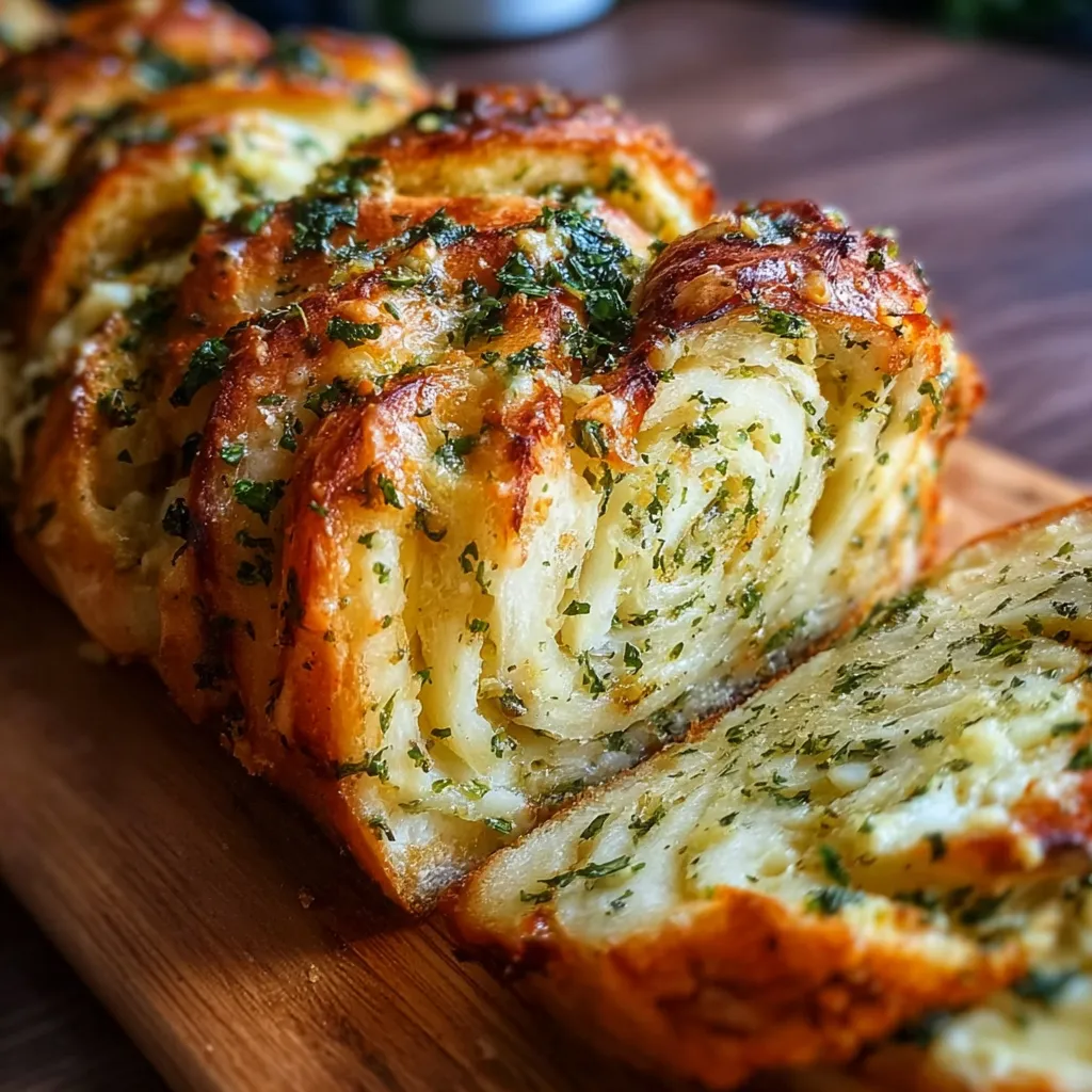 Ultimate Swirled Garlic Herb And Cheese Bread with Buttery Golden Crust - secondary view