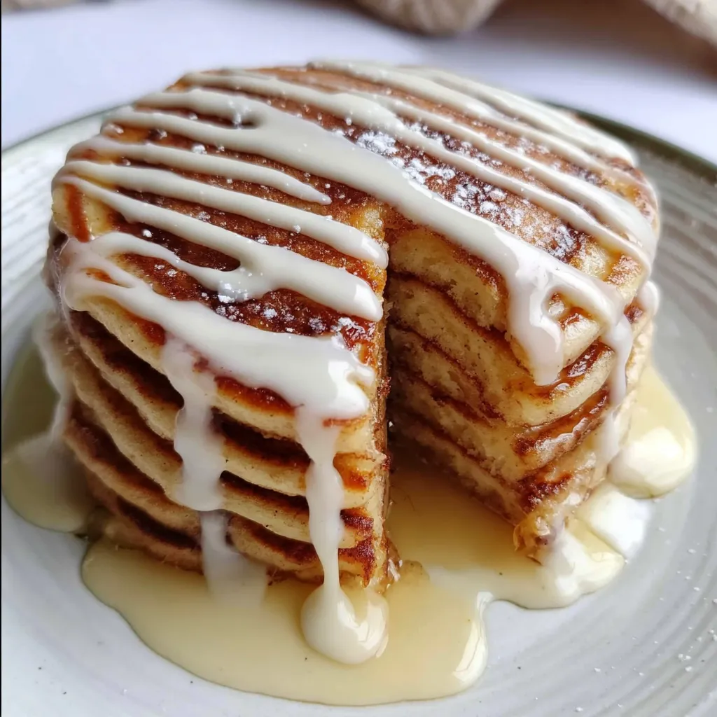 Ultimate Cinnamon Roll Pancakes with Cream Cheese Glaze and Cinnamon Swirl - secondary view