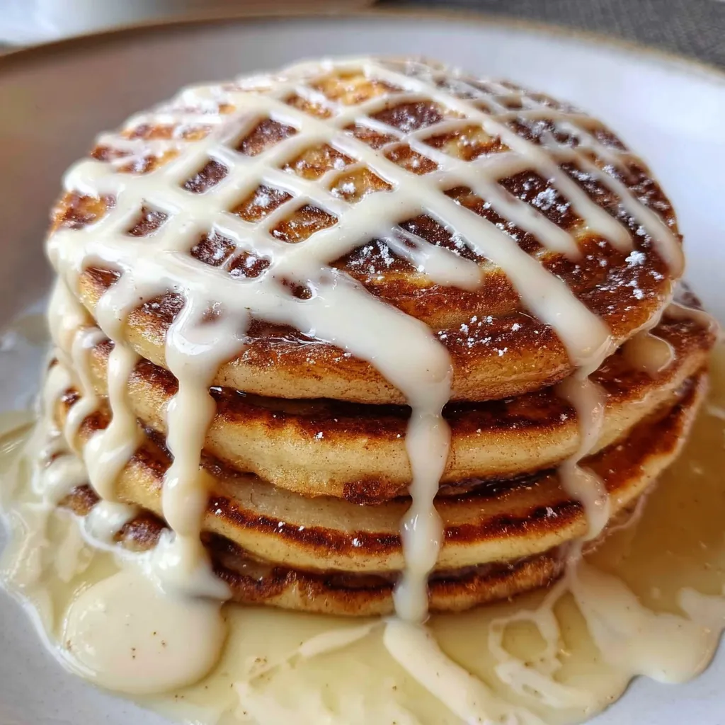Ultimate Cinnamon Roll Pancakes with Cream Cheese Glaze and Cinnamon Swirl - main view