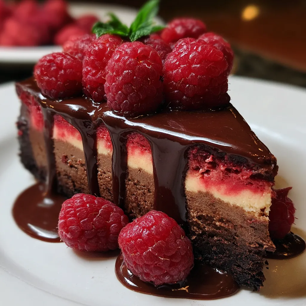 Dark Chocolate Raspberry Cheesecake - Rich, Creamy Dessert with Fresh Berry Swirl - tertiary view
