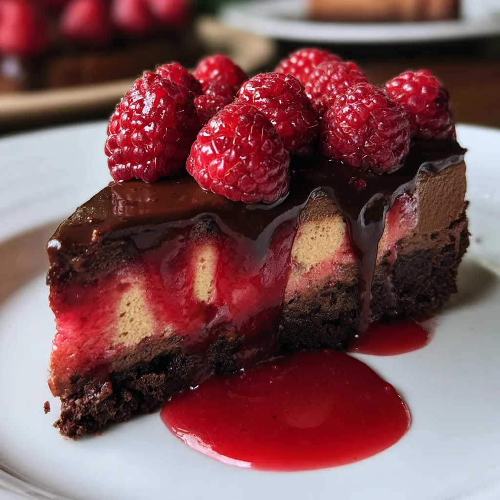 Dark Chocolate Raspberry Cheesecake - Rich, Creamy Dessert with Fresh Berry Swirl - secondary view