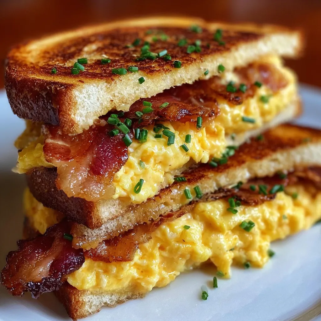 Ultimate Breakfast Grilled Cheese with Fluffy Scrambled Eggs and Crispy Bacon - secondary view