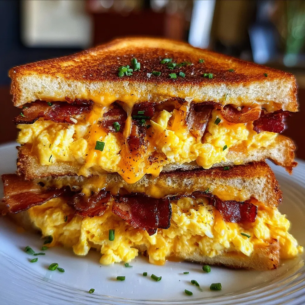 Ultimate Breakfast Grilled Cheese with Fluffy Scrambled Eggs and Crispy Bacon - tertiary view