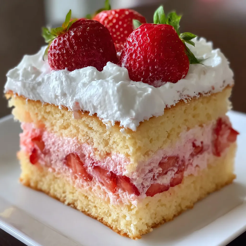Fluffy Strawberry Cloud Cake with Just Three Simple Ingredients and Fresh Berries - main view