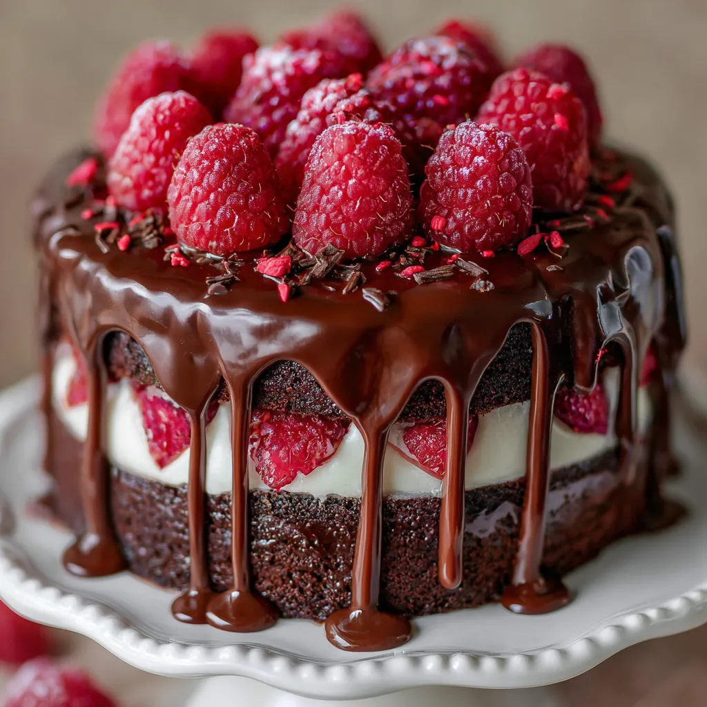 Ultimate Chocolate Raspberry Drip Cake with Rich Ganache and Fresh Berry Decoration - tertiary view
