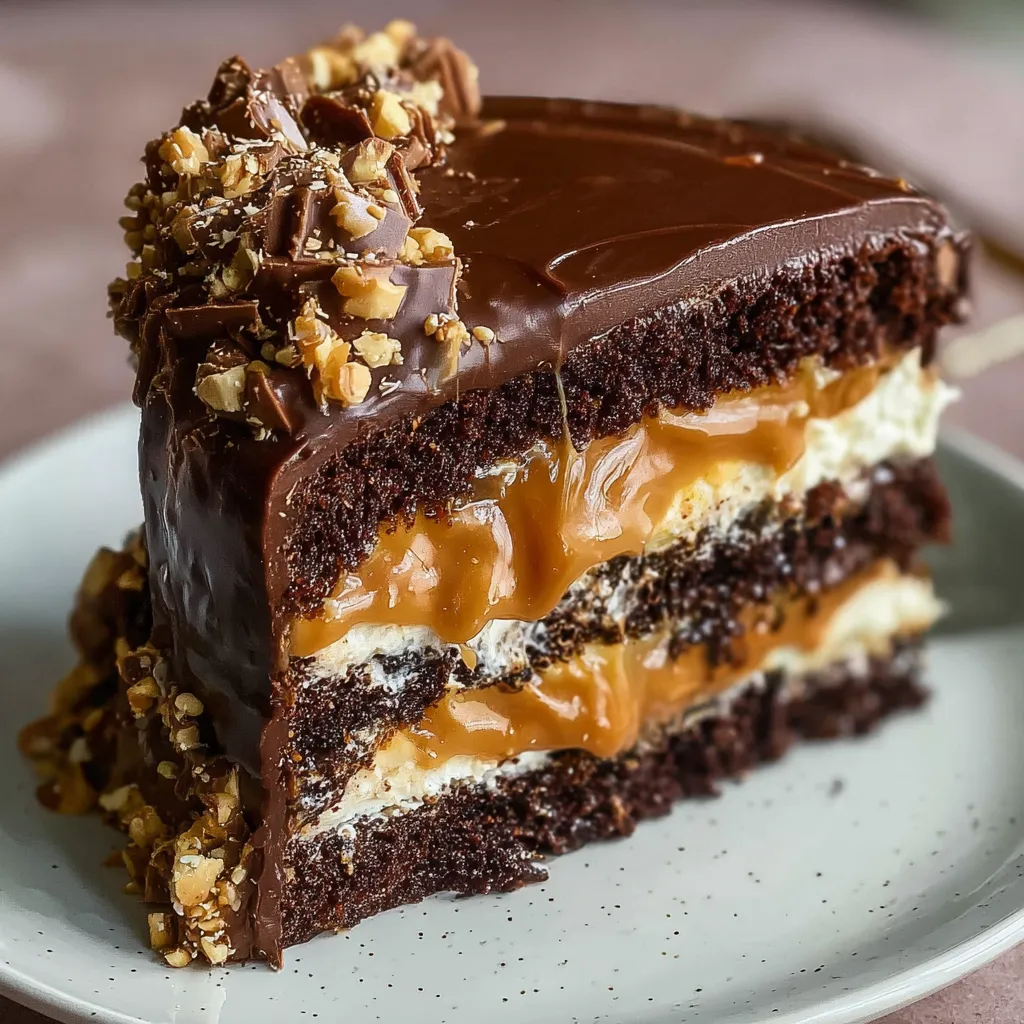 Ultimate Chocolate Snickers Cake - Decadent Layered Dessert with Peanuts and Caramel - secondary view
