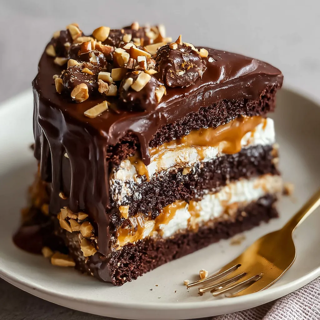 Ultimate Chocolate Snickers Cake - Decadent Layered Dessert with Peanuts and Caramel - main view