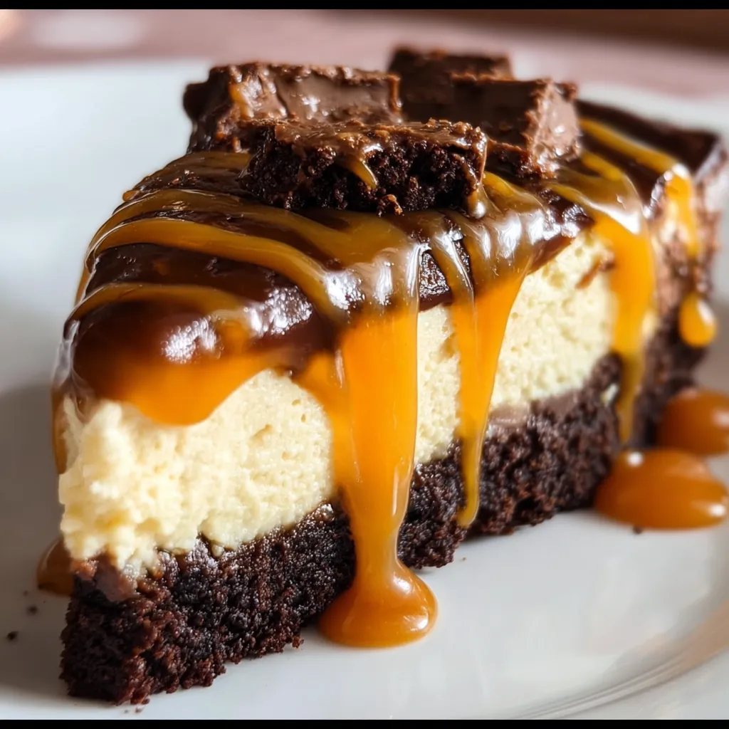 Ultimate Caramel Brownie Cheesecake with Rich Chocolate Layers and Salted Caramel - tertiary view