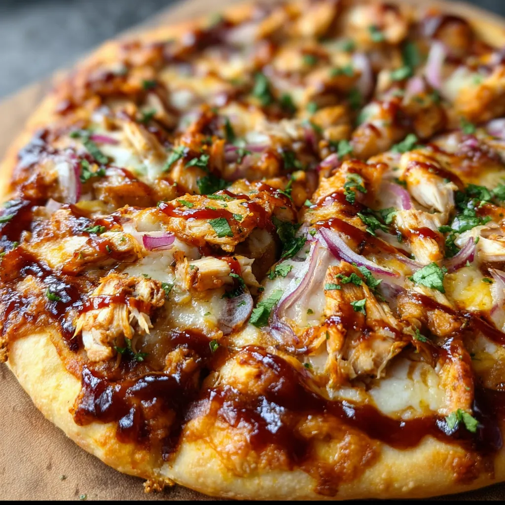 Ultimate Smoky BBQ Halal Chicken Pizza with Caramelized Onions and Fresh Herbs - tertiary view
