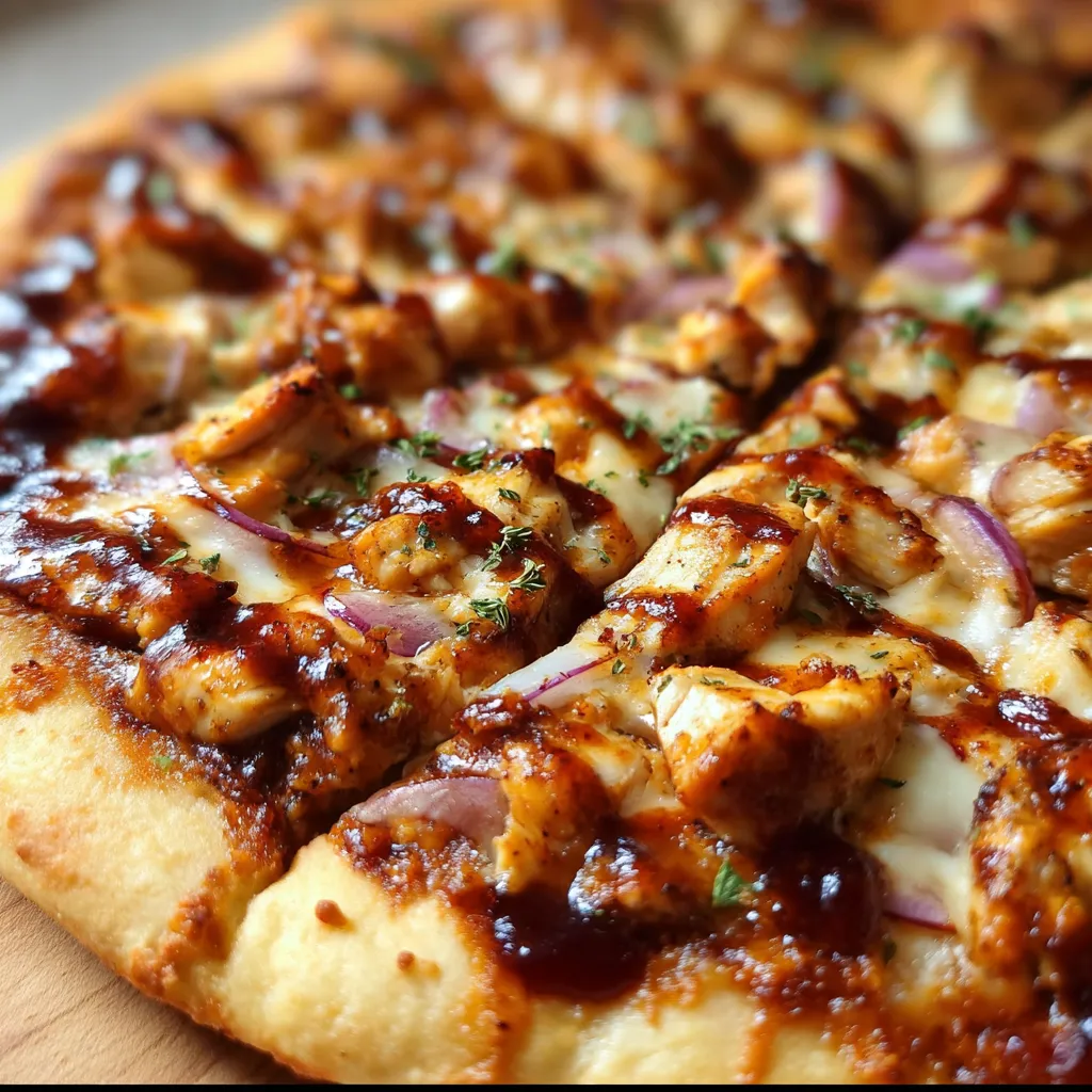 Ultimate Smoky BBQ Halal Chicken Pizza with Caramelized Onions and Fresh Herbs - main view