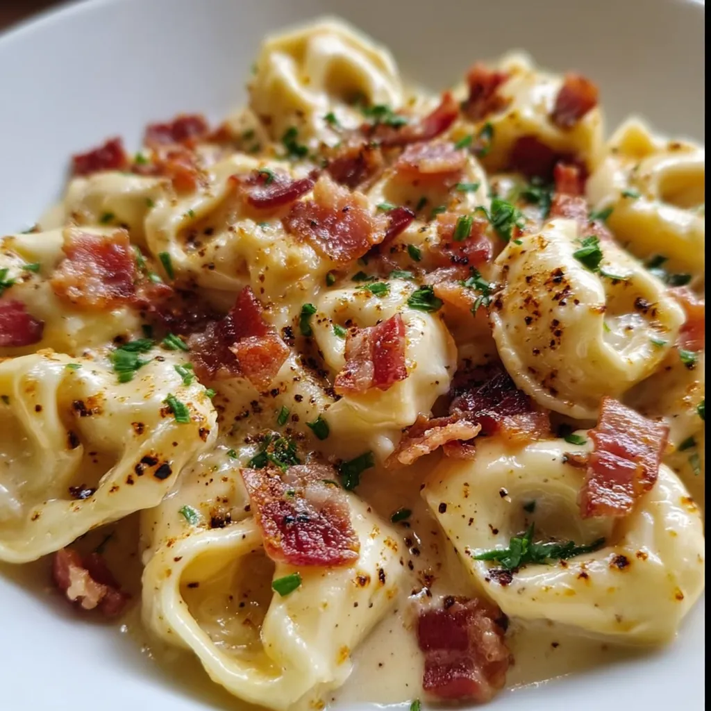 Creamy Tortellini Carbonara with Pancetta, Parmesan, and Fresh Herbs - secondary view