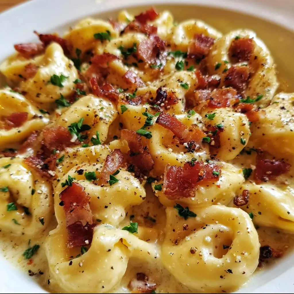 Creamy Tortellini Carbonara with Pancetta, Parmesan, and Fresh Herbs - main view