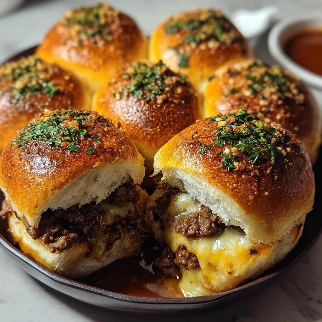 Cheesy Beef Stuffed Slider Buns with Garlic Herb Topping: Juicy Party-Perfect Bites