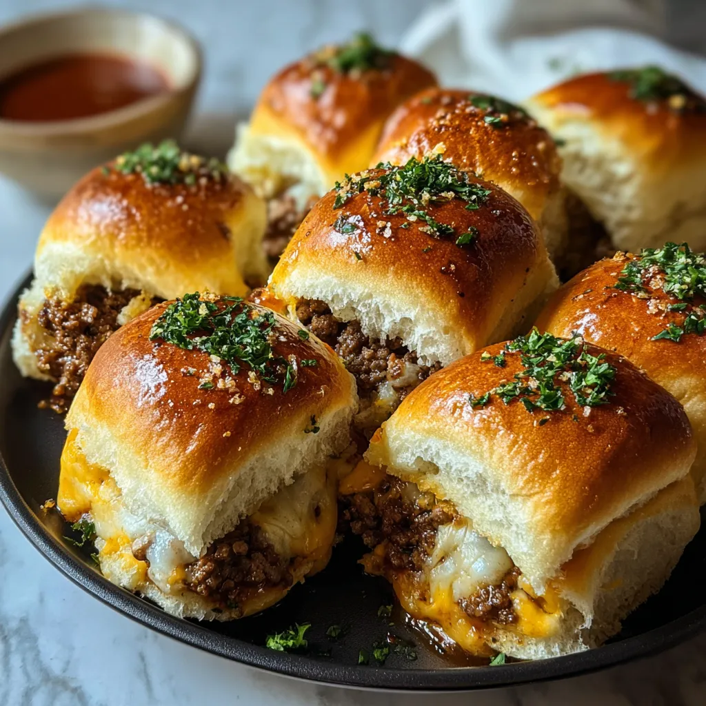 Cheesy Beef Stuffed Slider Buns with Garlic Herb Topping: Juicy Party-Perfect Bites - tertiary view