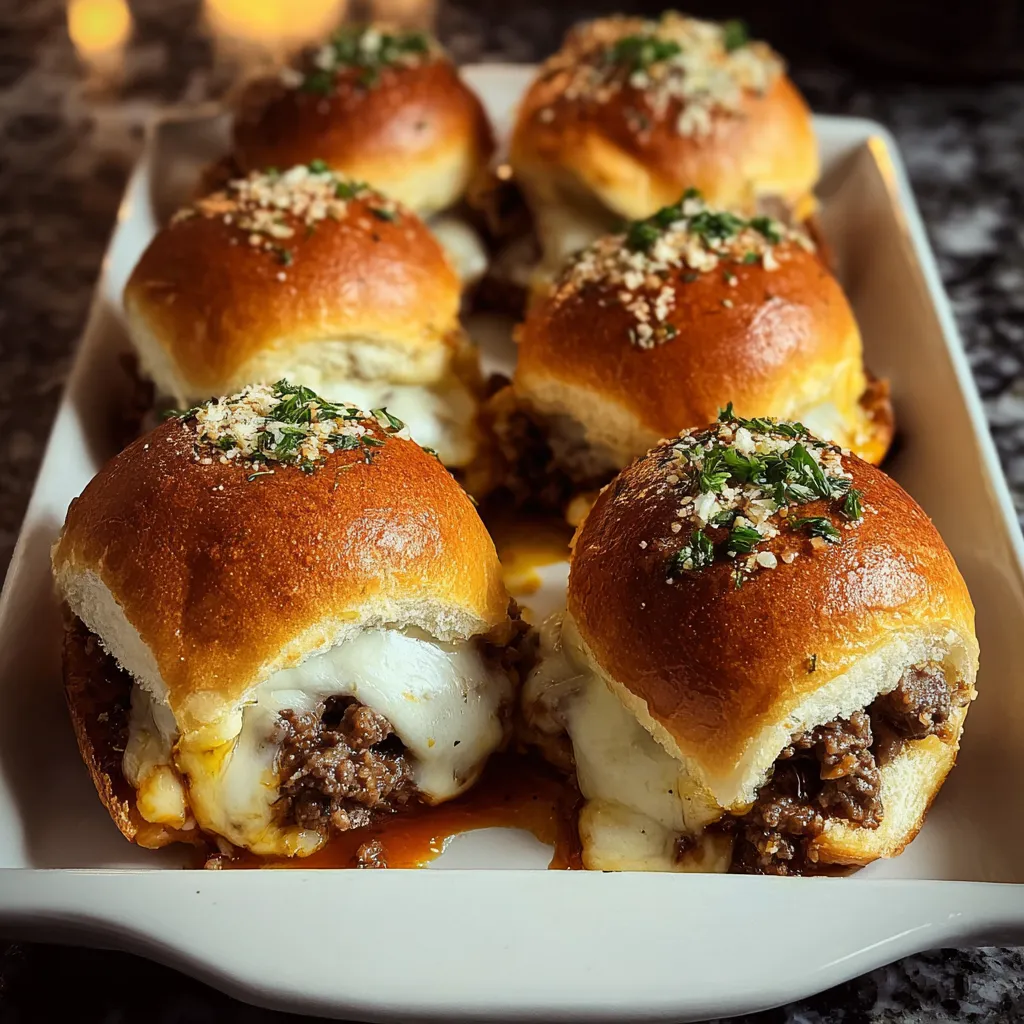 Cheesy Beef Stuffed Slider Buns with Garlic Herb Topping: Juicy Party-Perfect Bites - secondary view