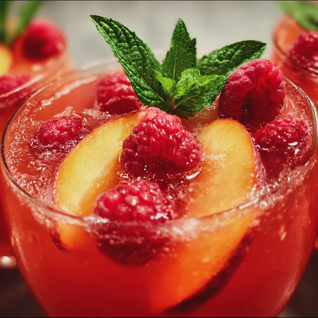 Fresh Raspberry Peach Lemonade with Natural Fruit Puree and Mint - secondary view