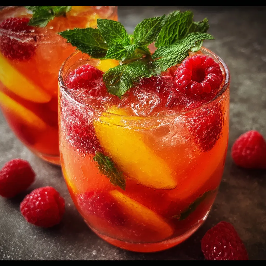 Fresh Raspberry Peach Lemonade with Natural Fruit Puree and Mint - tertiary view
