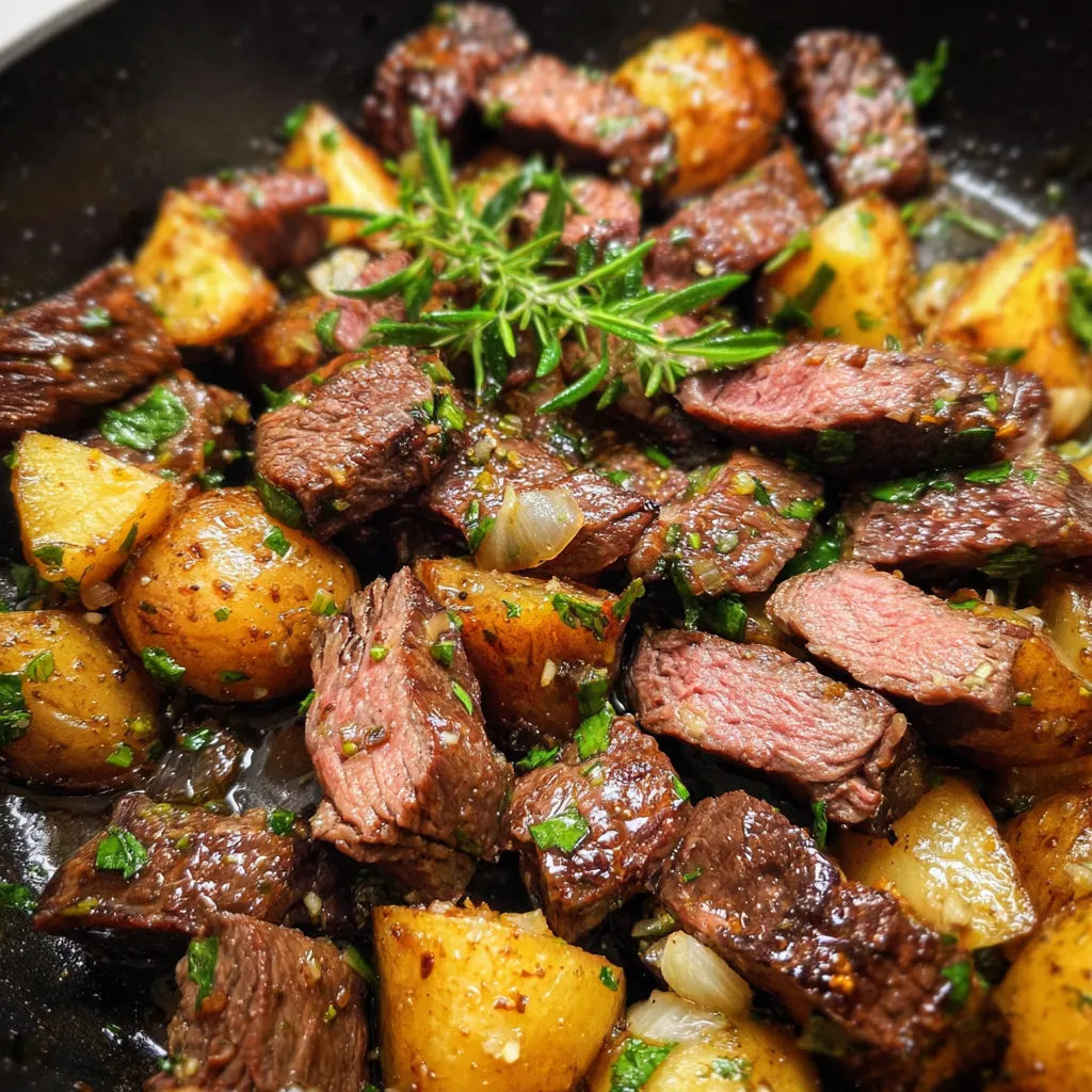 Garlic Butter Steak Bites and Crispy Roasted Potatoes with Fresh Herbs - tertiary view