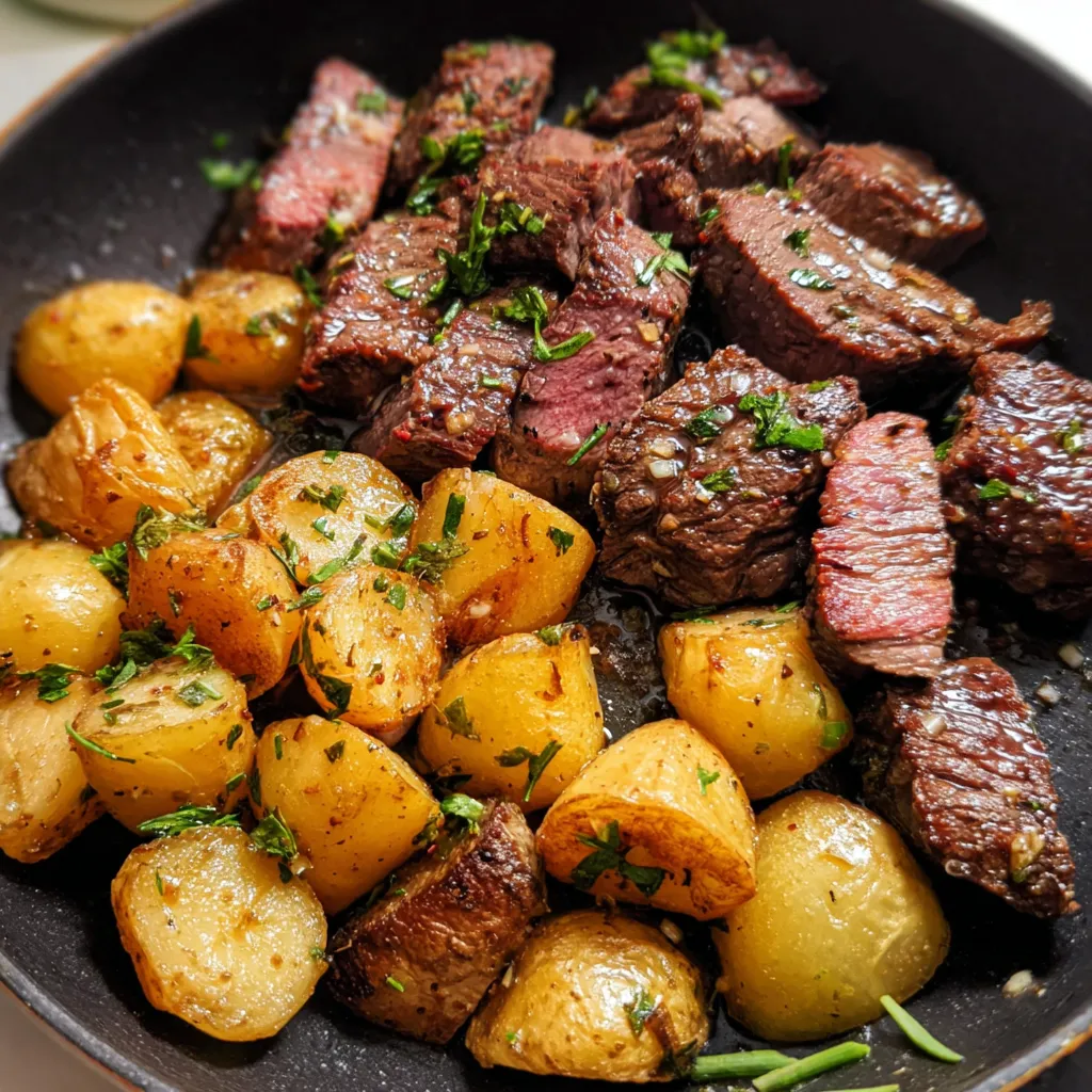 Garlic Butter Steak Bites and Crispy Roasted Potatoes with Fresh Herbs - secondary view