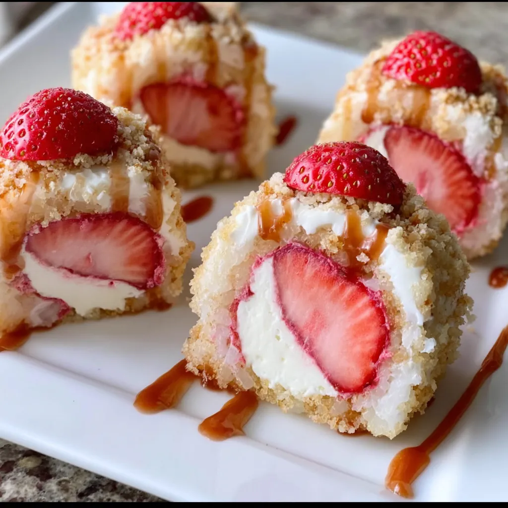 Strawberry Shortcake Cheesecake Dessert Sushi Rolls with Fresh Berries and Cream - main view
