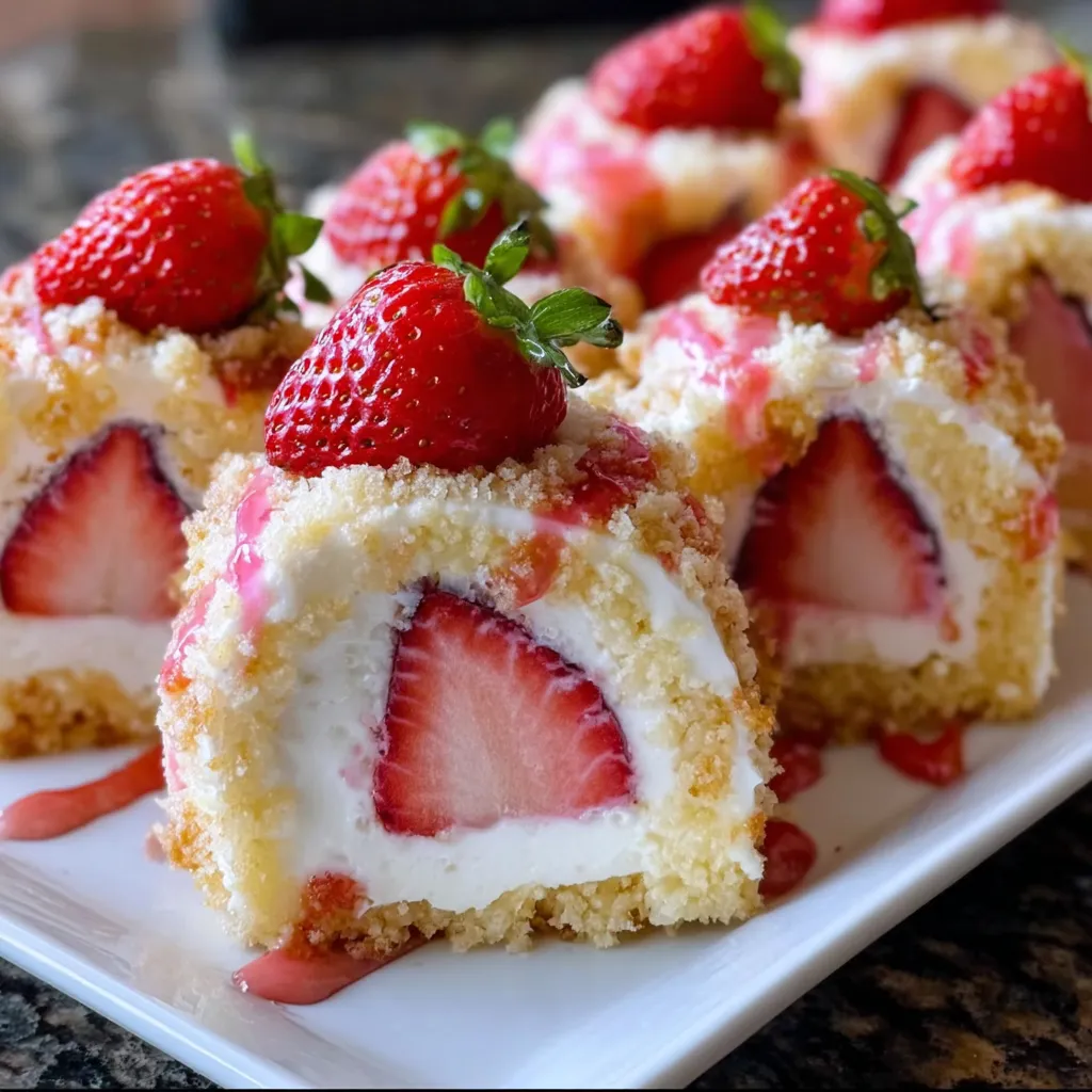 Strawberry Shortcake Cheesecake Dessert Sushi Rolls with Fresh Berries and Cream - secondary view