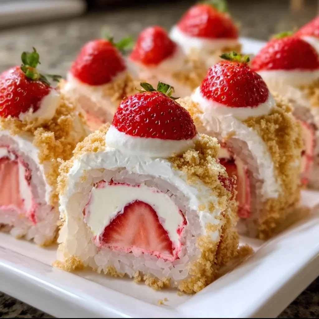 Strawberry Shortcake Cheesecake Dessert Sushi Rolls with Fresh Berries and Cream - tertiary view